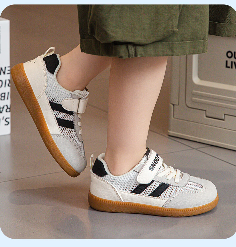 SNOOPY Kids Sports Shoes Summer Mesh Boys Breathable Casual Shoes Large Kids Single Mesh Shoes 0065 Beige Blue Size 36 7