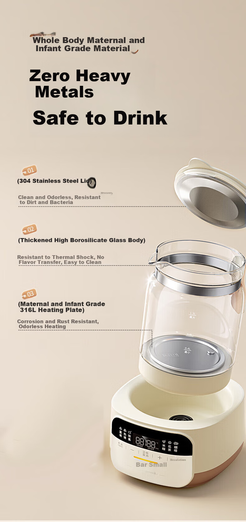 Bear Baby Formula Maker Intelligent Milk Warmer Glass Electric Thermos Kettle Health Pot 9