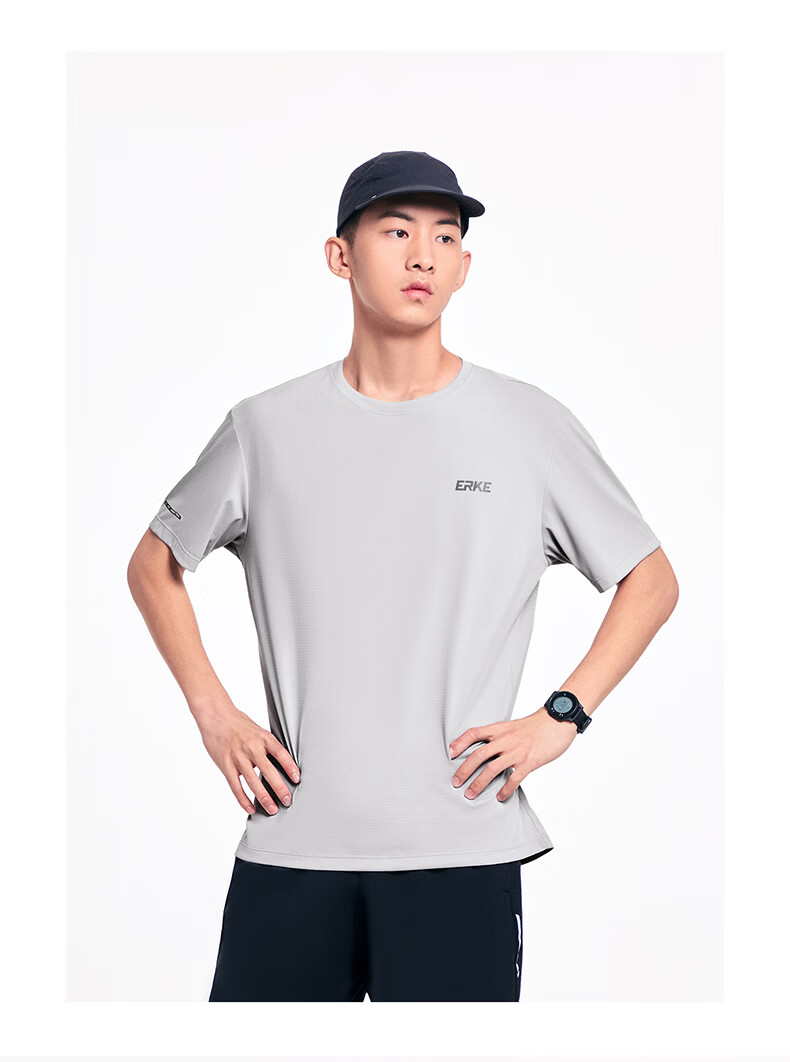 Erke Men's Summer New UPF50+ Sun Protection Sports Outdoor Casual Crew Neck Short Sleeve Solid Color T-Shirt 18