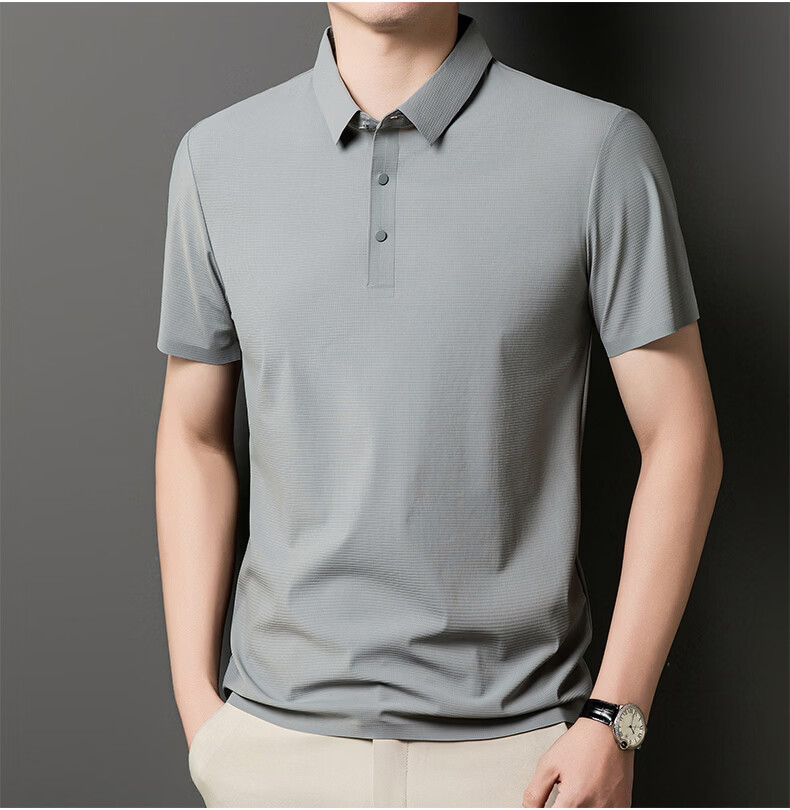 ROMON Ice Silk POLO Shirt, Breathable Lucky Pattern Short-Sleeve T-Shirt, Moisture-Wicking, Sun-Protective, Quick-Drying, Wrinkle-Resistant Top, Light Gray, XL 26