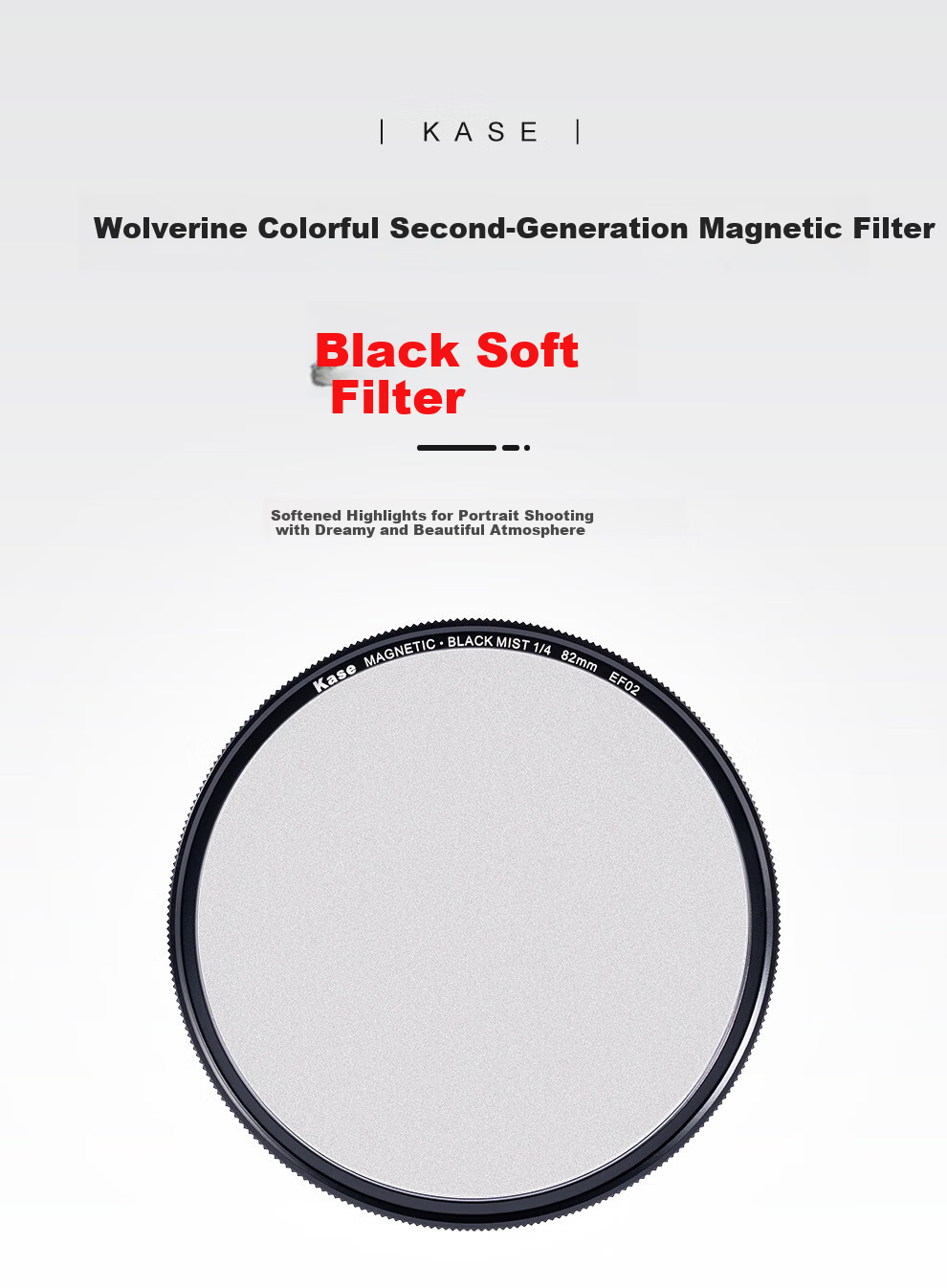 Kase Wolverine Colorful Magnetic Black Soft 1/4 Soft Light Filter 2nd Generation 72mm Soft Focus Lens Haze Lens Portrait Beautifying Protective Dream Lens 1
