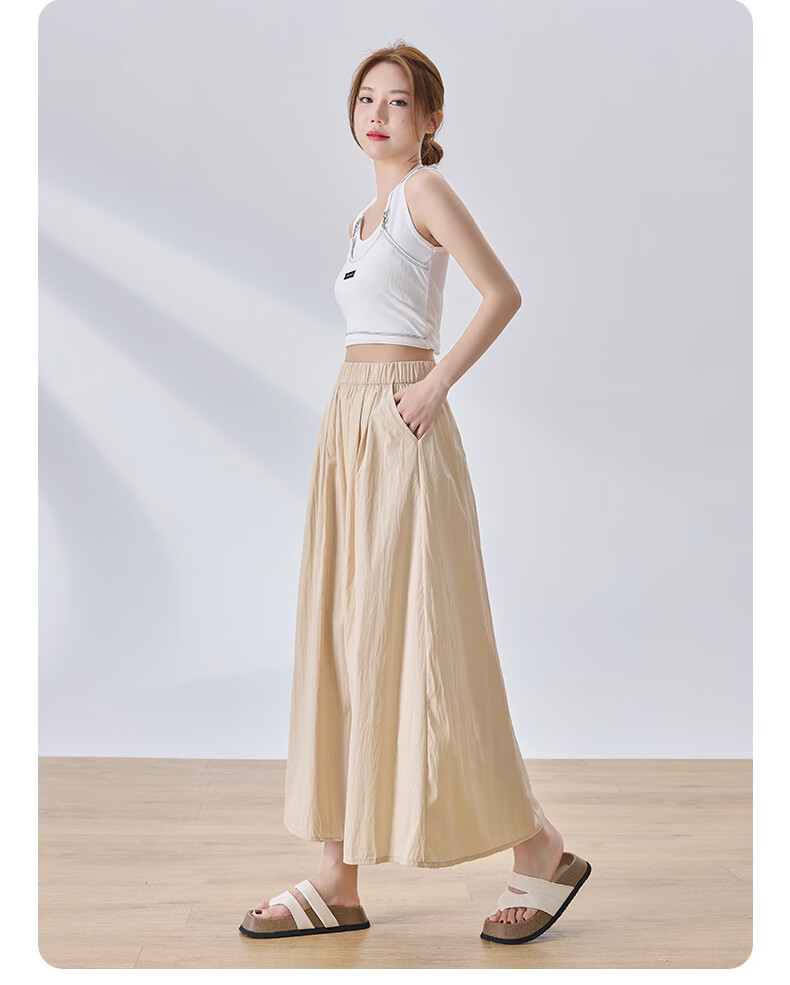 LangSha Women's Midi Skirt, High-Waisted A-Line Summer Dress, Loose Comfortable Breathable Textured Versatile Skirt 13