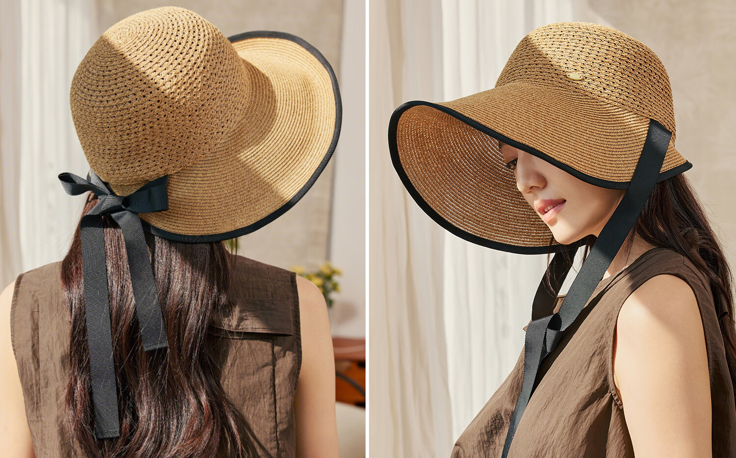 Siggi Women's Summer Sun Hat Straw Hat Wide Brim Foldable UV Protection Face Slimming Versatile Travel Sun Hat 14