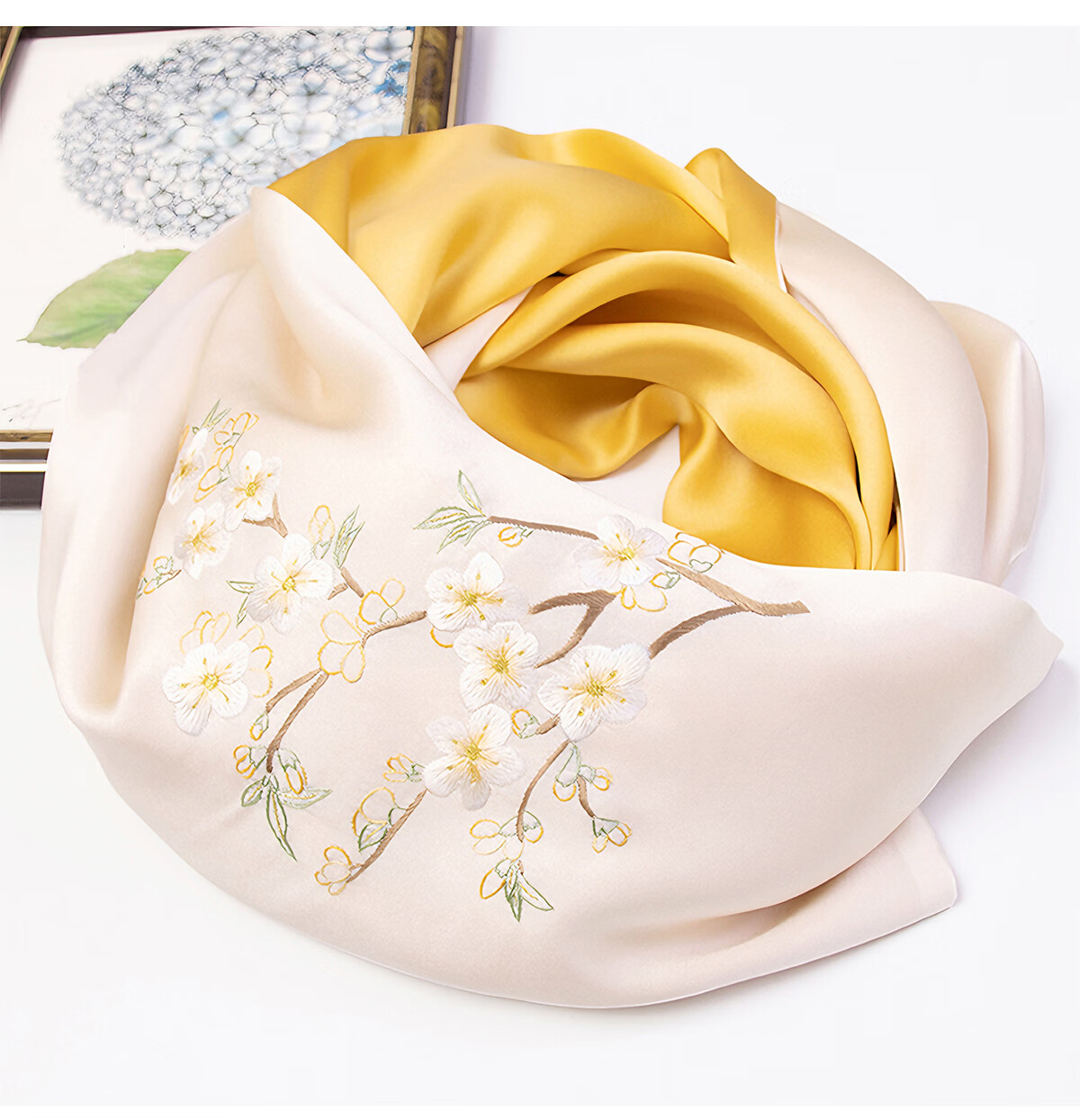 Zhijinlou Suzhou Embroidery Silk Scarf, Women's Handmade Embroidered Shawl, Chinese Style Double-Layer Mulberry Silk Flower Pattern Wrap, Birthday Gift 9