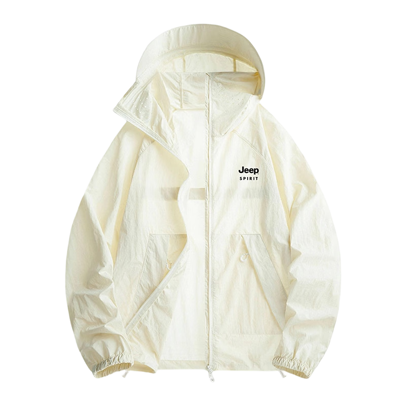 JEEP SPIRIT Men's Summer Sun Protection Jacket UV Protection Ice Silk Lightweight Outdoor Sunproof Coat Off-White 3XL