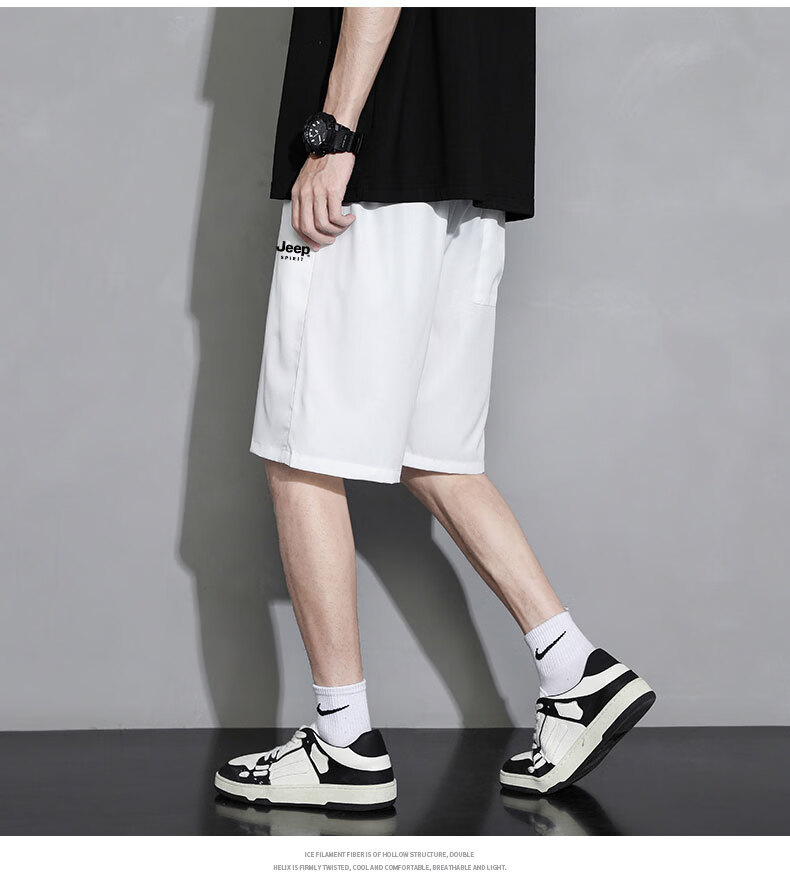 JEEP SPIRIT Men's Summer New Lightweight Ice Feel Loose Breathable Straight Cut Casual Sports Mid-Length Shorts 19