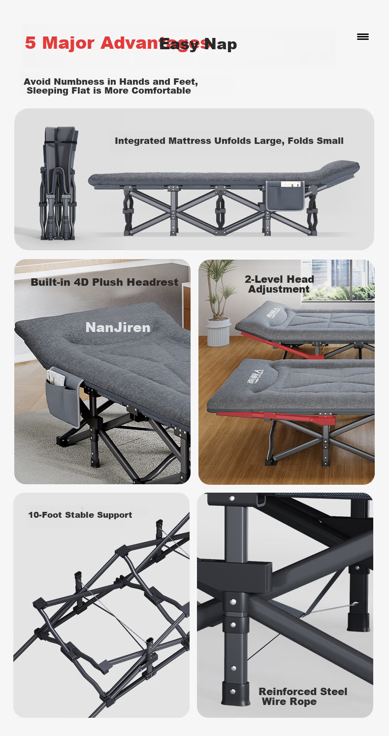 Nanjiren Folding Single Bed Office Nap Adjustable Head Ten-Leg Bed 1