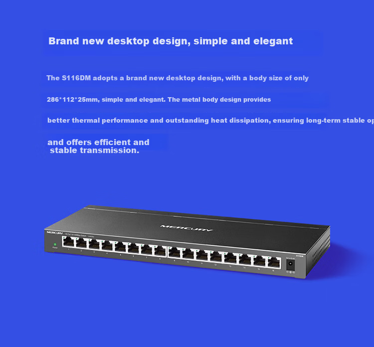 MERCURY 16-Port 100Mbps Metal Shell Switch S116DM Desktop Metal Shell Design Elegant Appearance Efficient Heat Dissipation 4