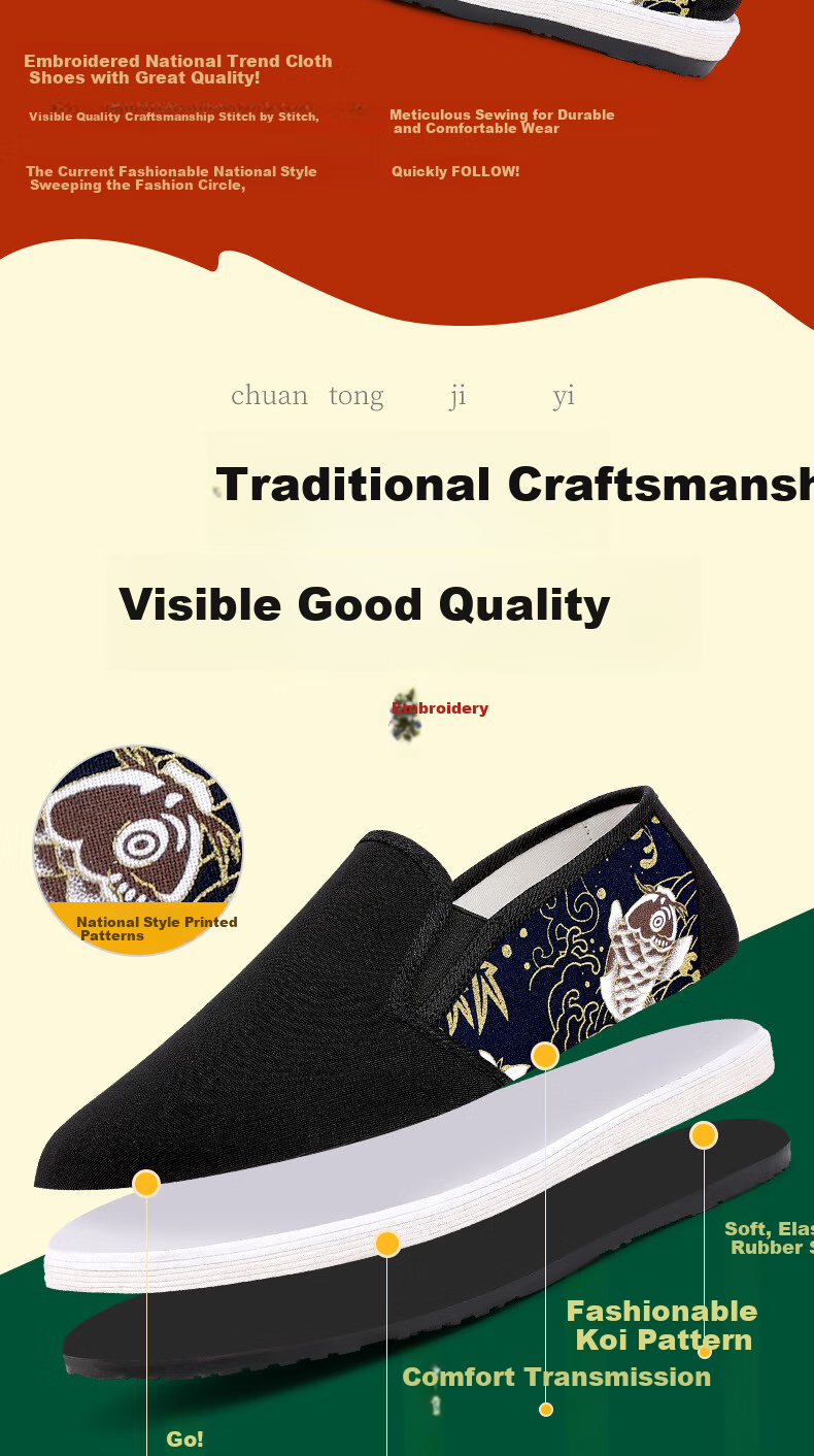 BUSHEYUAN Casual Printed Trendy Slip-On Flat Old Beijing Cloth Shoes for Men 331-1045 Black Size 40 3