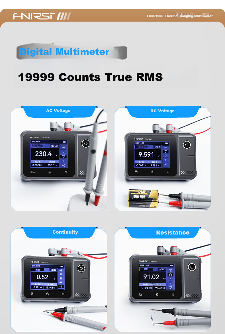 FNIRSI HD Thermal Imaging Digital Multimeter 2-in-1 Portable Touchscreen Infrared Thermal Imager Floor Heating Leak Detector 6
