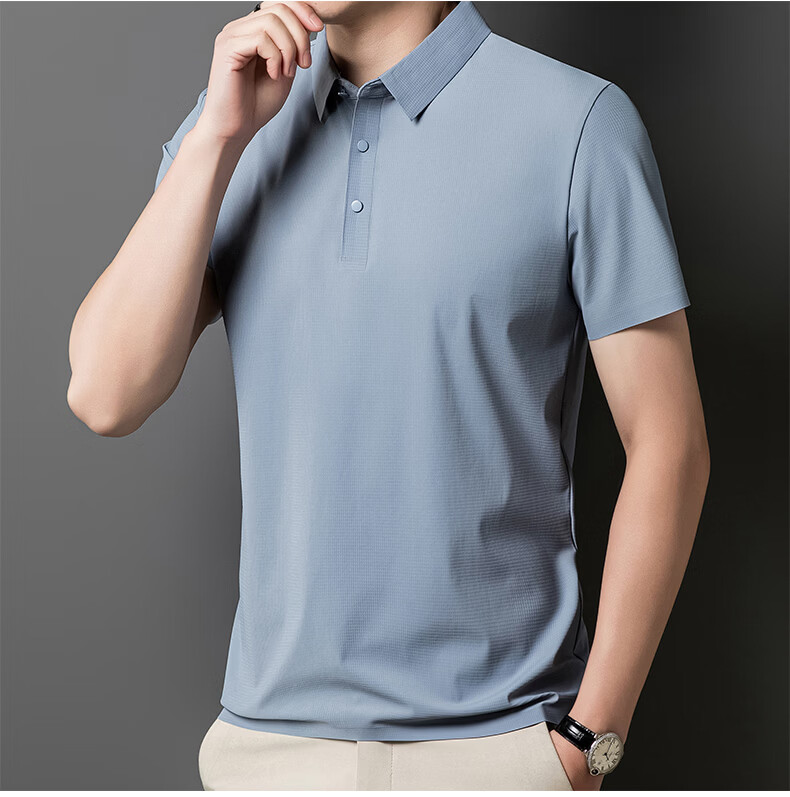 ROMON Ice Silk POLO Shirt, Breathable Lucky Pattern Short-Sleeve T-Shirt, Moisture-Wicking, Sun-Protective, Quick-Drying, Wrinkle-Resistant Top, Light Gray, XL 22
