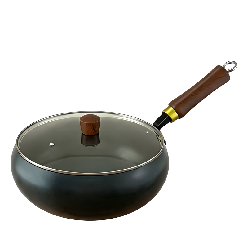 Quanpinwu 26cm Large Belly Iron Stir-Fry Pan Flat Bottom No Coating Non-Stick Rust-Free for Home Small Gas Stove Induction Cooker Seasoned