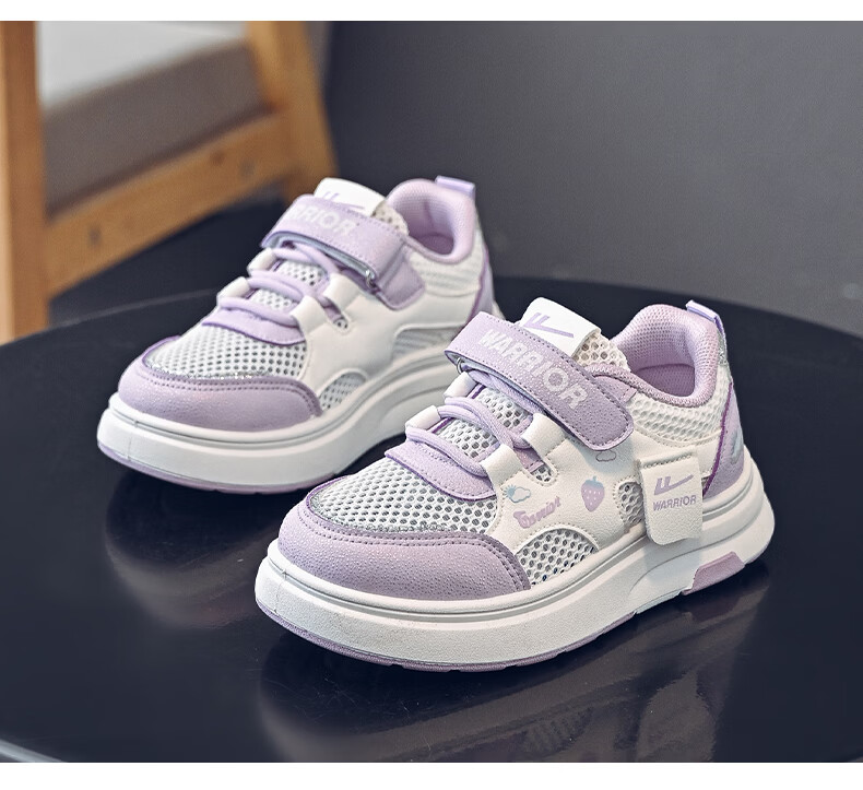 Warrior Kids Low-Top Breathable Summer Sneakers Girls Strawberry Princess Shoes Big Kids Single Mesh WZ-2095 White Pink Size 27 9