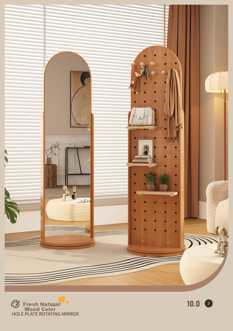 Millennium Mansion Pegboard Rotating Full-Length Dressing Mirror with Integrated Clothes Hanger and Storage Rack Floor-Standing Fitting Mirror 170*40 White 10