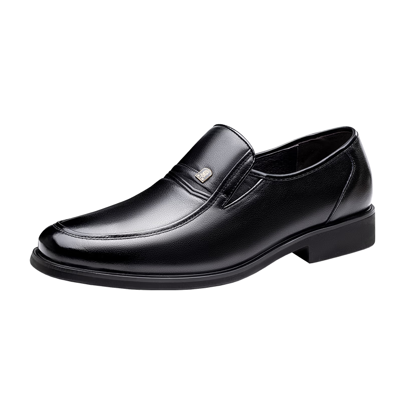 LAORENTOU Men's Leather Casual Shoes First Layer Cowhide Breathable Formal Business Dad Shoes TLA16398 Black Size 40