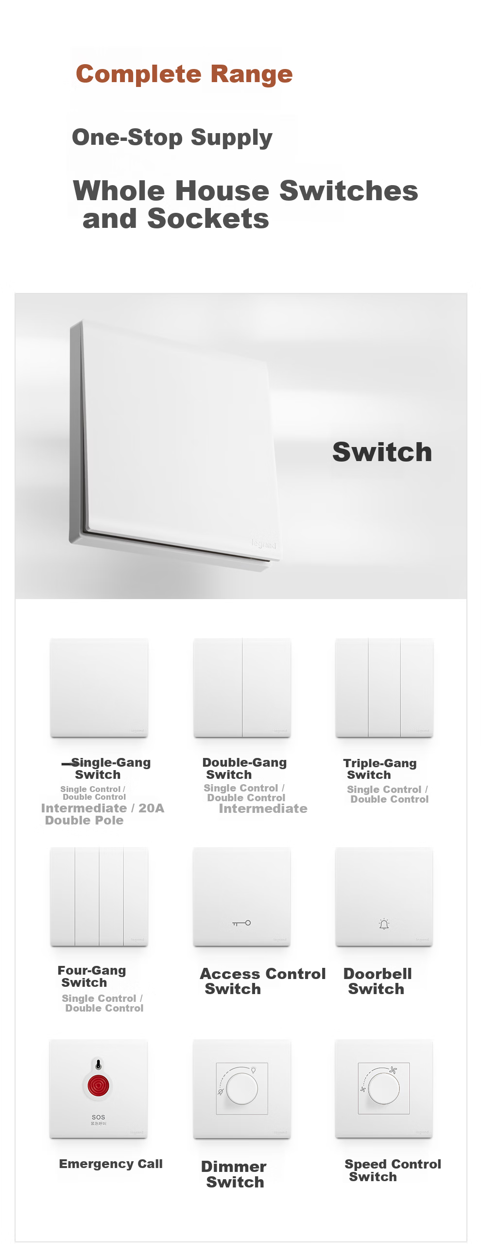 LEGRAND Switch Socket Simple Joy Series Ceramic White 86 Type Wall Socket Sensor Footlight Five-Hole Socket 7