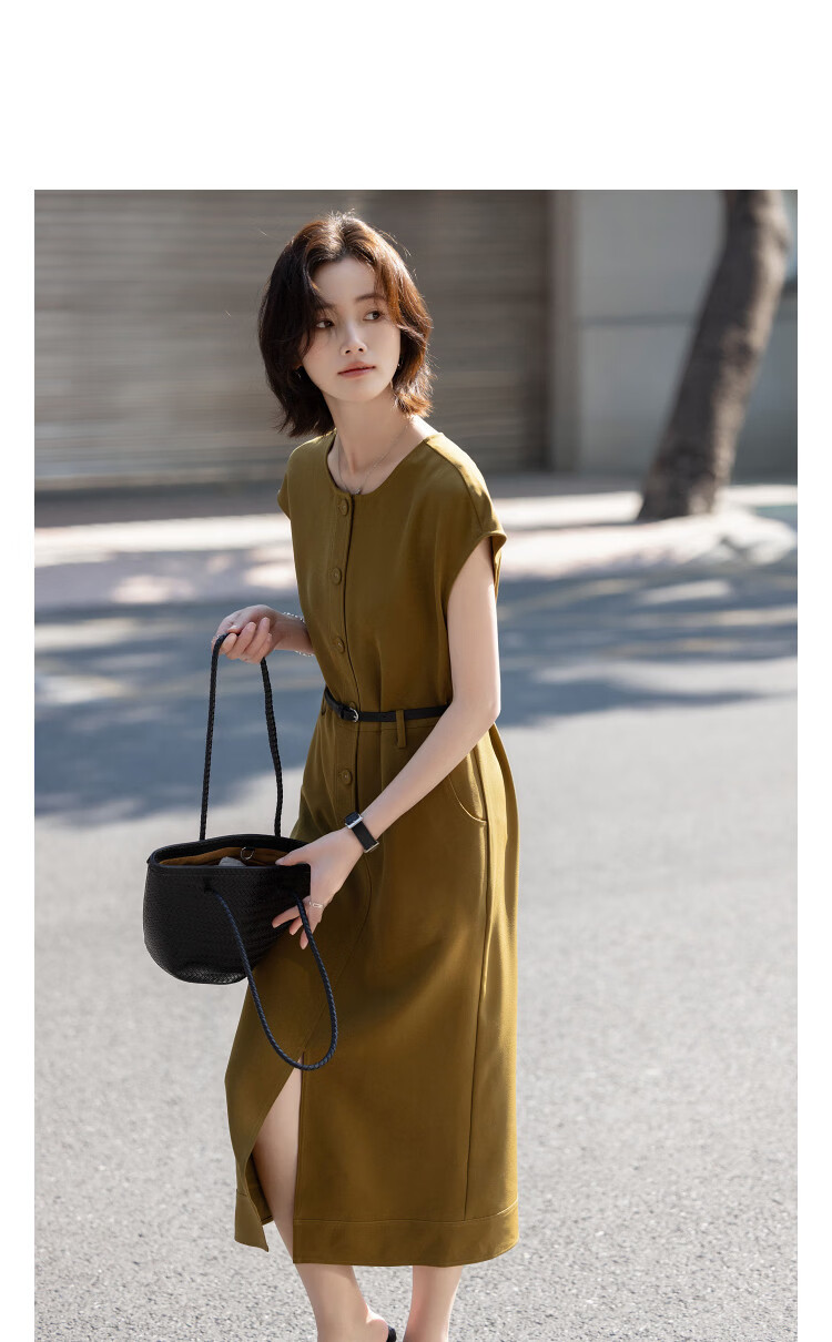 Demana Elegant Urban Summer Simple Style Raglan Sleeve Slim Waist Trench Coat Dress for Women High-End Feel 10