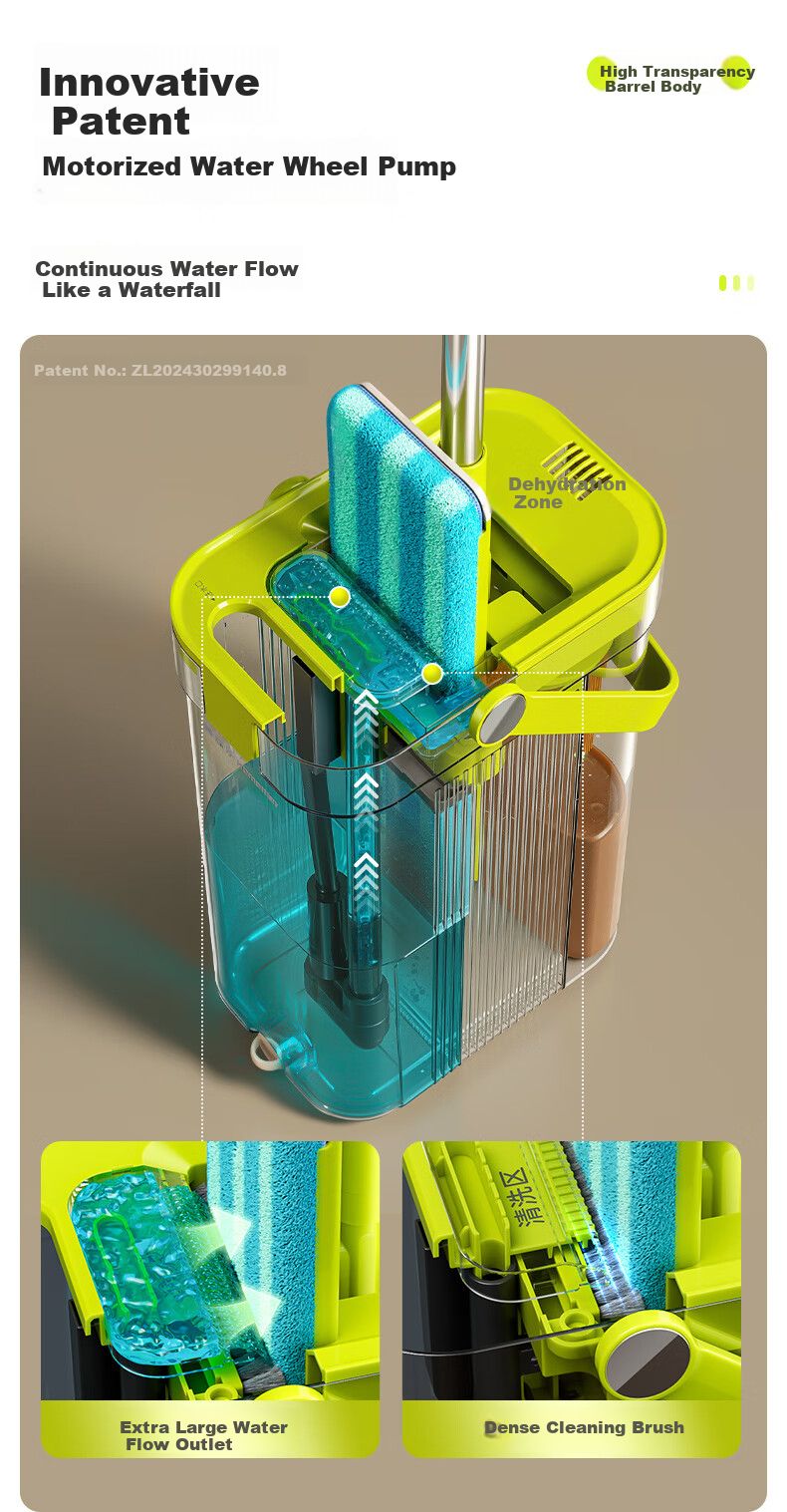 HoMettler Clean and Dirty Separation Flat Mop Household One-Drag Clean Hands-Free Washing 2025 New Scraper Double Rod Double Mop 6 Mop Cloths 7
