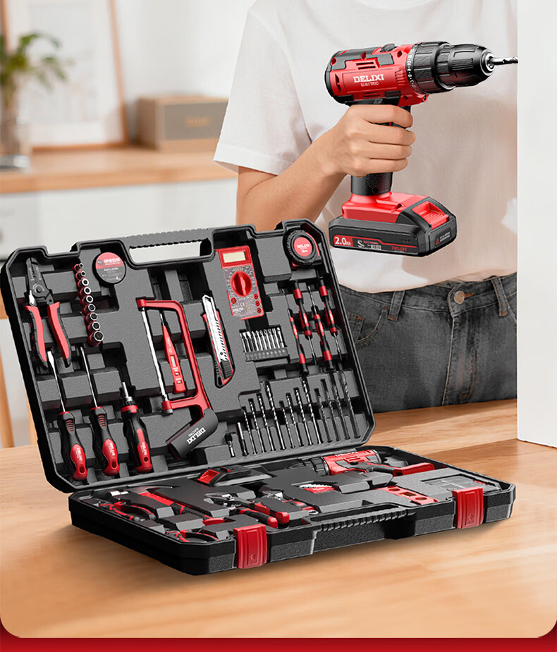 Delixi Electric Lithium Drill Set Household Toolbox Hardware Electric Woodworking Repair Multifunctional Electric Drill 12V Enhanced 4