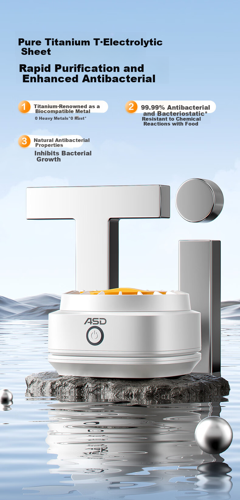 ASD Pure Titanium Fruit and Vegetable Washer, Small Purifier for Fruits, Vegetables, and Meat, Electrolytic Tablet, Long Battery Life, Wireless Charging, Pesticide Residue Removal, Heavy Metal Degrada 4