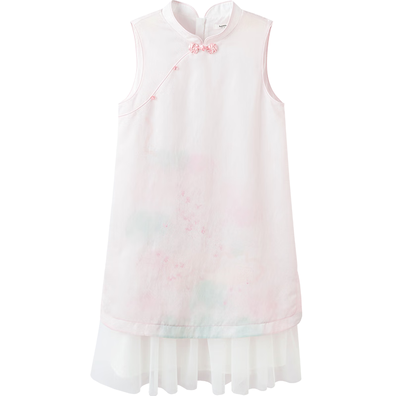 Balabala Girls Dress Children's Dress 2026 Summer New Baby New Chinese Style Qipao Dress Spliced Mesh Sweet
