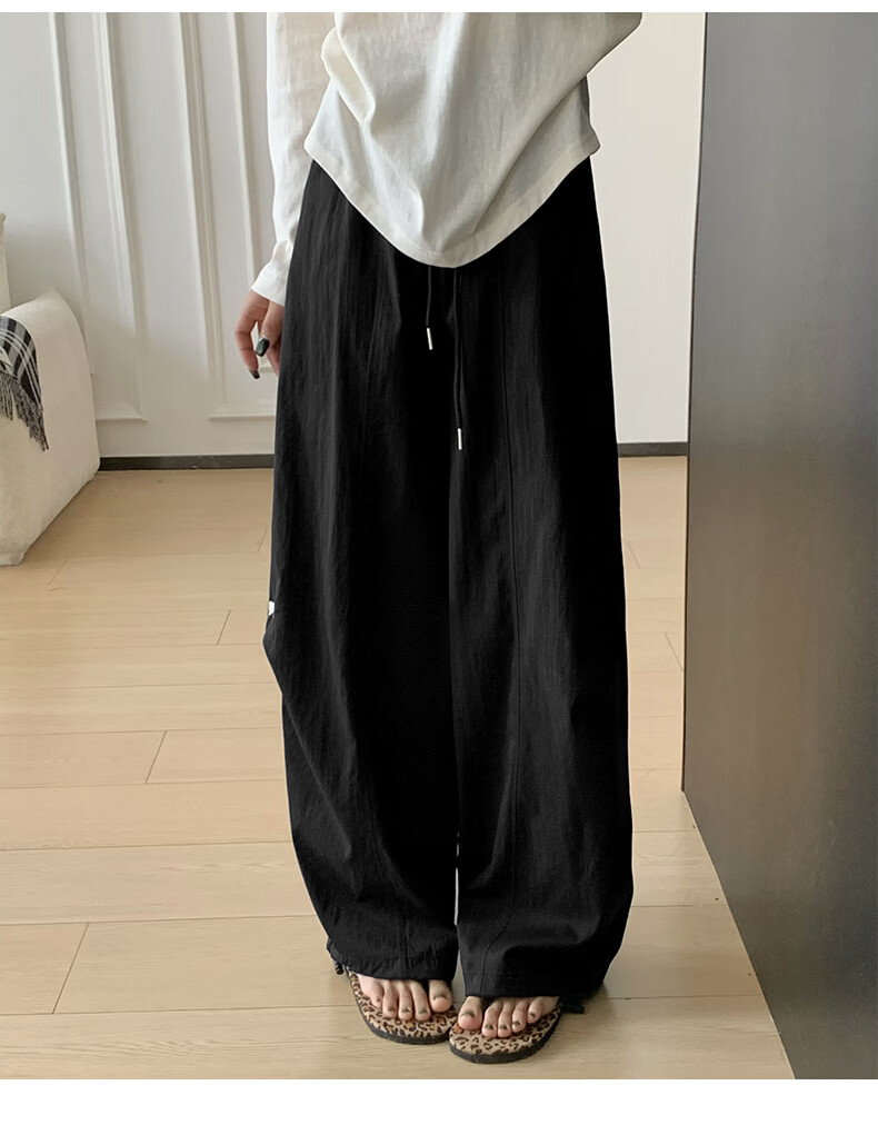 Langsha Women's Wide-Leg Pants Spring Summer Thin High-Waist Slim Cotton Feel Dual-Wear Quick-Dry Straight Loose Sports Casual Trousers 23