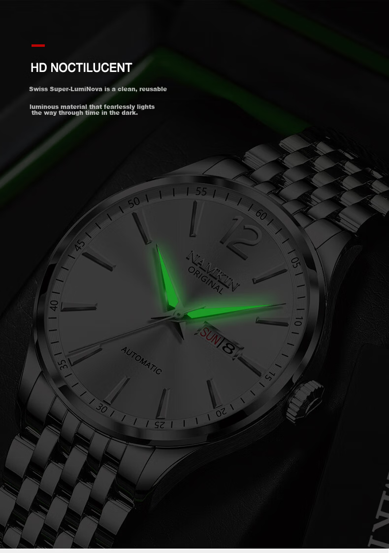 NAMKIN Top 10 Brand Men's Mechanical Watch Fully Automatic Imported Movement Waterproof Luminous Black Dial 8882 10