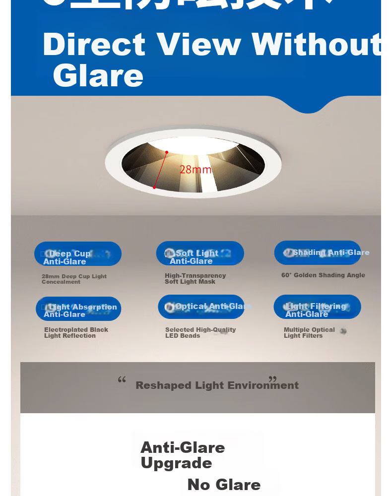 CHNT Ultra-thin LED Downlight Anti-glare Recessed Non-main Light Office Hole Light 90 CRI 12W 4000K Neutral Light 9.5cm Cutout 5