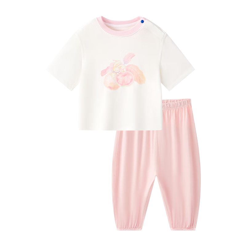 Babycare Children's Natural Cool Short Sleeve and Long Pants Summer Baby Homewear Set Thin Mesh Pink 90