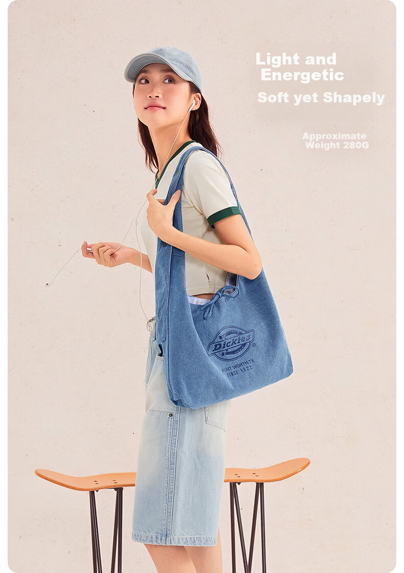 Dickies Reversible Single Shoulder Crossbody Tote Denim Picnic Bag Large Capacity Commuter Striped/Dark Blue 8