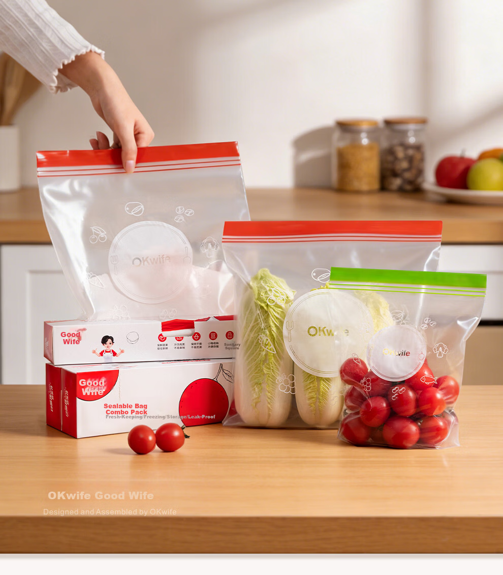 Good Wife Food Sealing Bags 40pcs Mixed Sizes Thickened Double-Strap Seal Household Refrigerator Fresh-Keeping Bags 2