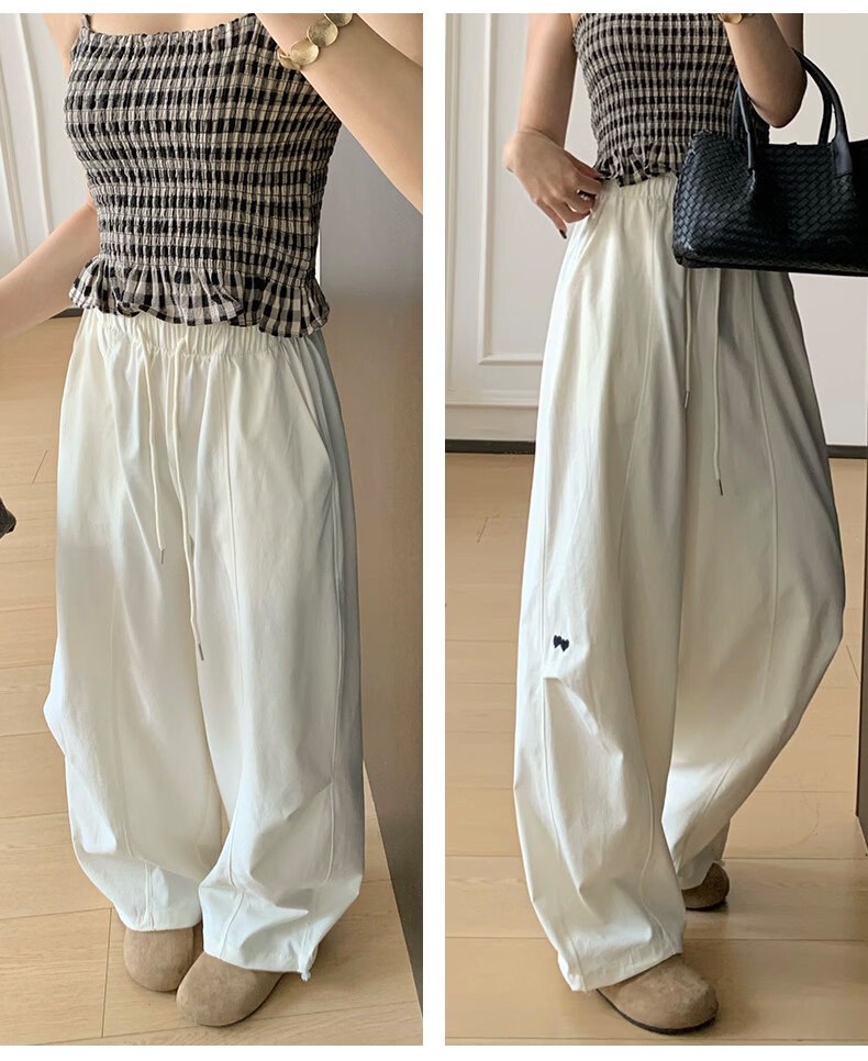 Langsha Women's Wide-Leg Pants Spring Summer Thin High-Waist Slim Cotton Feel Dual-Wear Quick-Dry Straight Loose Sports Casual Trousers 18
