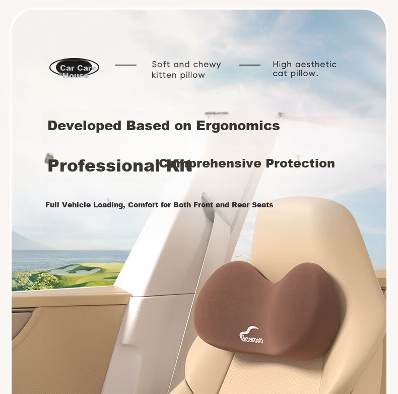 ICAROOM Car Headrest and Lumbar Support Set Memory Foam Neck Pillow Cervical Spine Cushion Car Waist Pillow Lumbar Support Cushion 7