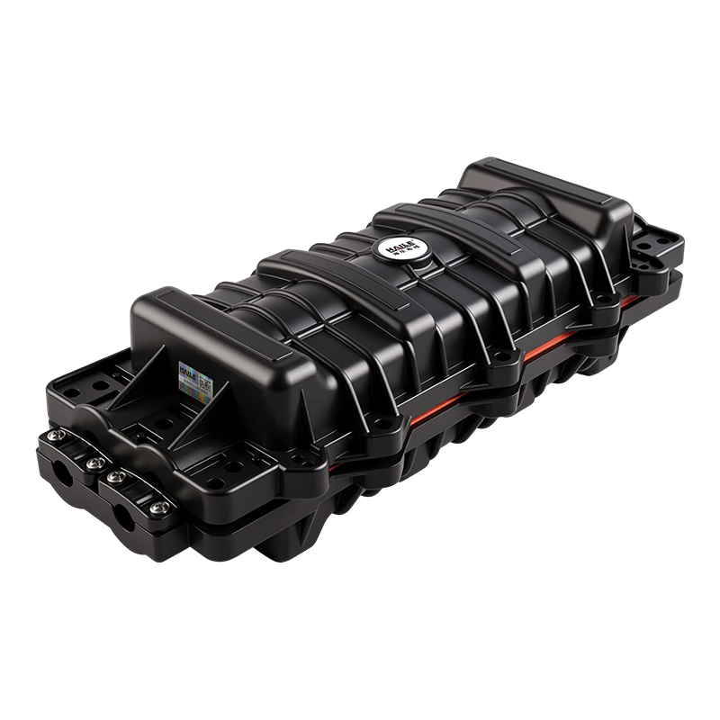 HAILE 2-In 2-Out Horizontal 24-Core Fusion Splice Box for Optical Cable Continuation, 24-Core Optical Cable Splicing Pack, Waterproof Fiber Optic Connector Box, Overhead And Underground Type, Black HT-JX