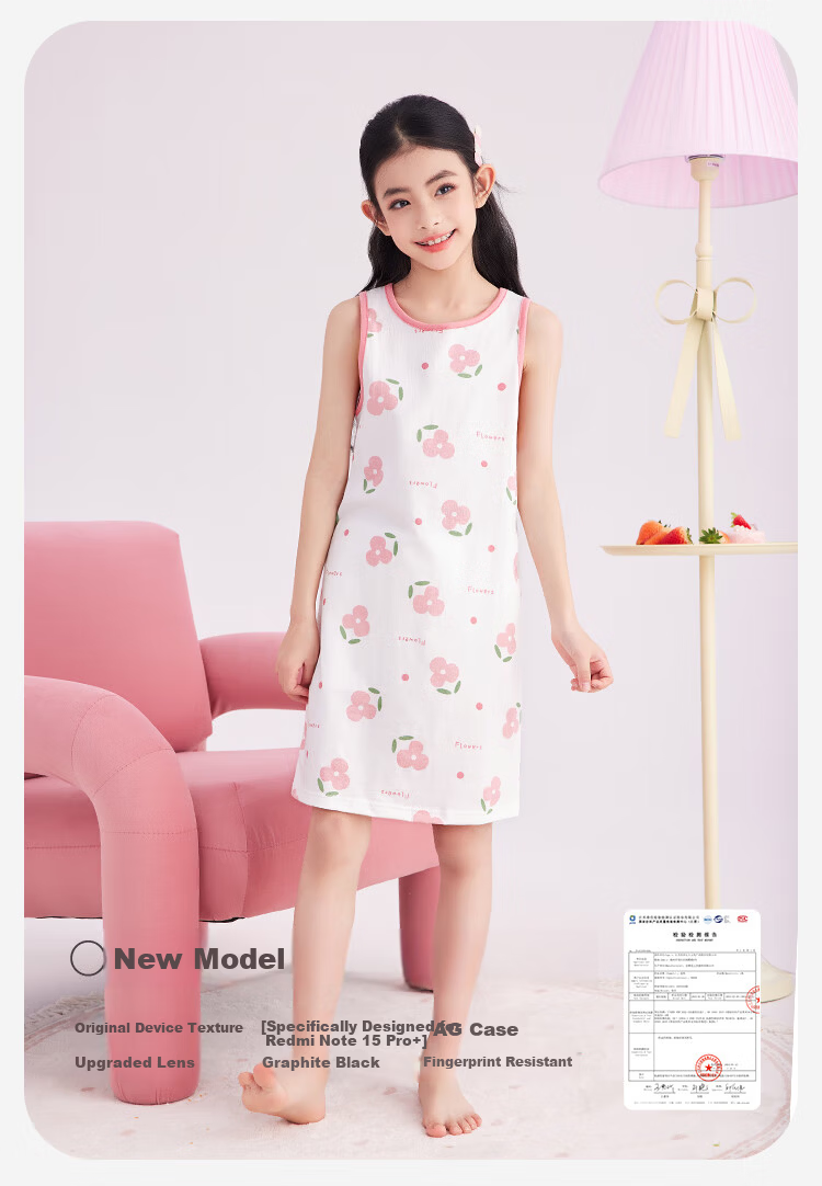 DEESHA [7A Antibacterial Comfort Cotton] Girls' Lightweight Breathable Nightgown Spring Summer Home Dress White with Pink Flowers 1