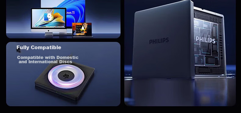 Philips 8x External DVD Drive Portable DVD Burner USB & Type-C Interface Compatible with Laptop and Desktop 4
