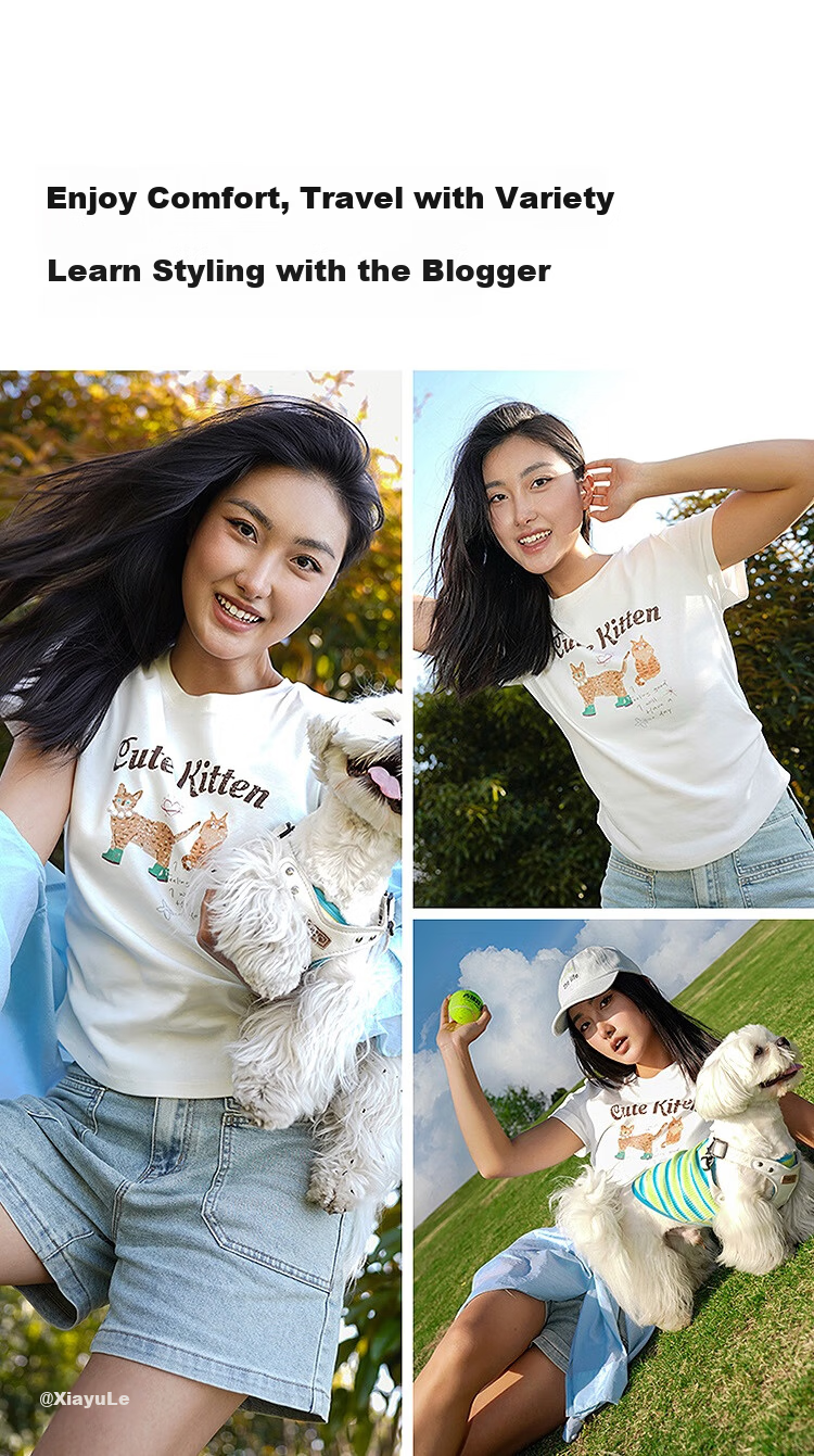 Semir Women's Short-Sleeve T-Shirt with Cute Pet Print, Moisture-Wicking Quick-Dry Pullover Top 109325100005 14