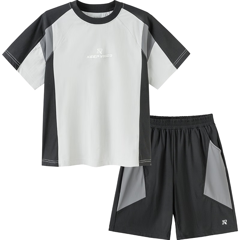 Balabala Boys Short Sleeve Set Children's Mid-to-Large Kids Two-Piece 2026 Spring Summer Quick-Dry Cooling Colorblock