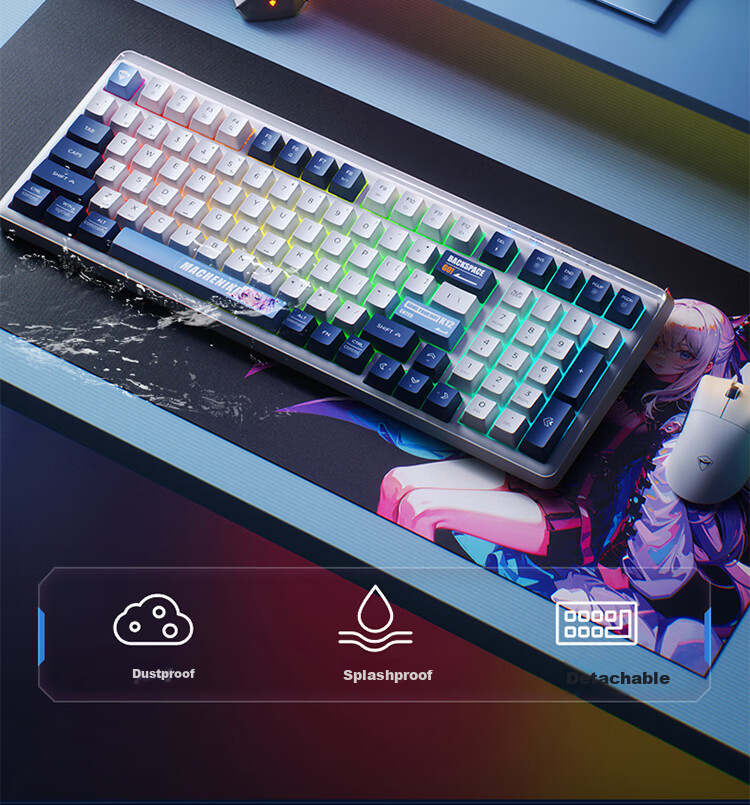 MACHENIKE K12 99-Key Triple-Mode Membrane Keyboard RGB Backlit Dustproof Water-Resistant Gaming Office Keyboard Large Capacity Battery Blue White 7