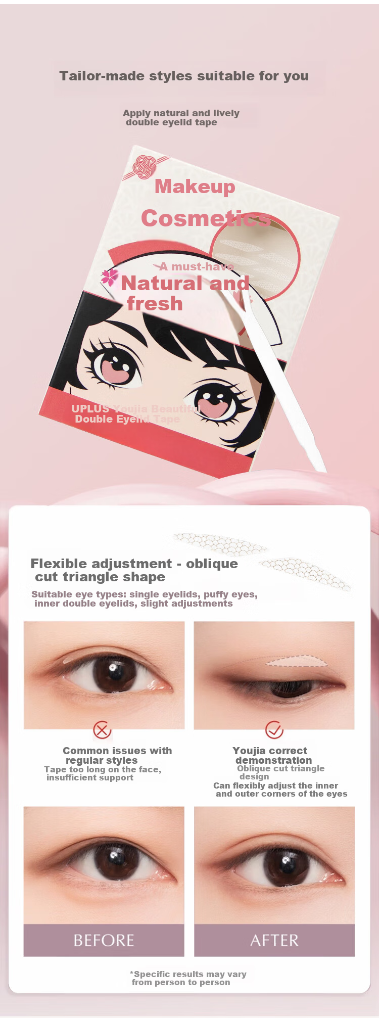 UPLUS Olive-Shaped Double Eyelid Tape 216pcs - Adhesive Upgrade, Invisible, Long-Lasting, Natural, Lightweight, No Trace 3