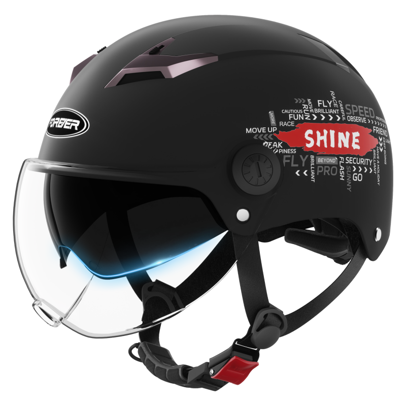 FOREVER Electric Vehicle Helmet, Summer Sun Protection Breathable, for Men And Women, Motorcycle 3C Certified Half Helmet, All-Season Universal Safety Helmet, 013 Graffiti Matte Black [Transparent Short Visor + Sun Protection Inner Visor]