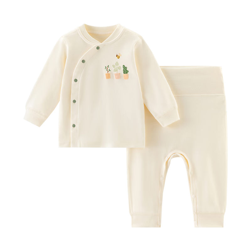 Huanxixiaoxiong Baby Spring and Autumn Two-Piece Set Infant Pure Cotton High-Waist Belly Protection Seamless Children's Autumn Clothes and Pants