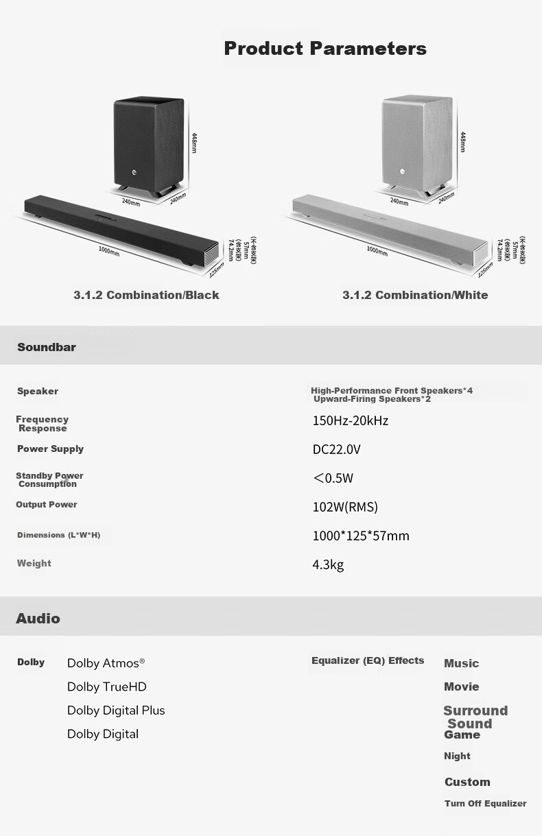 HiVi Hyperspace Soundbar 3.1.2 Channel Dolby Audio Home Theater Gaming TV Speaker Gray 10