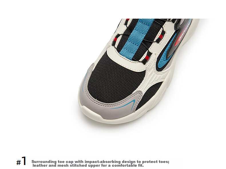 QIAODAN Boys' Sports Casual Shoes Big Kids Running Shoes Children's Lightweight Twist Buckle Shoes Black/Ocean Blue Size 36 13