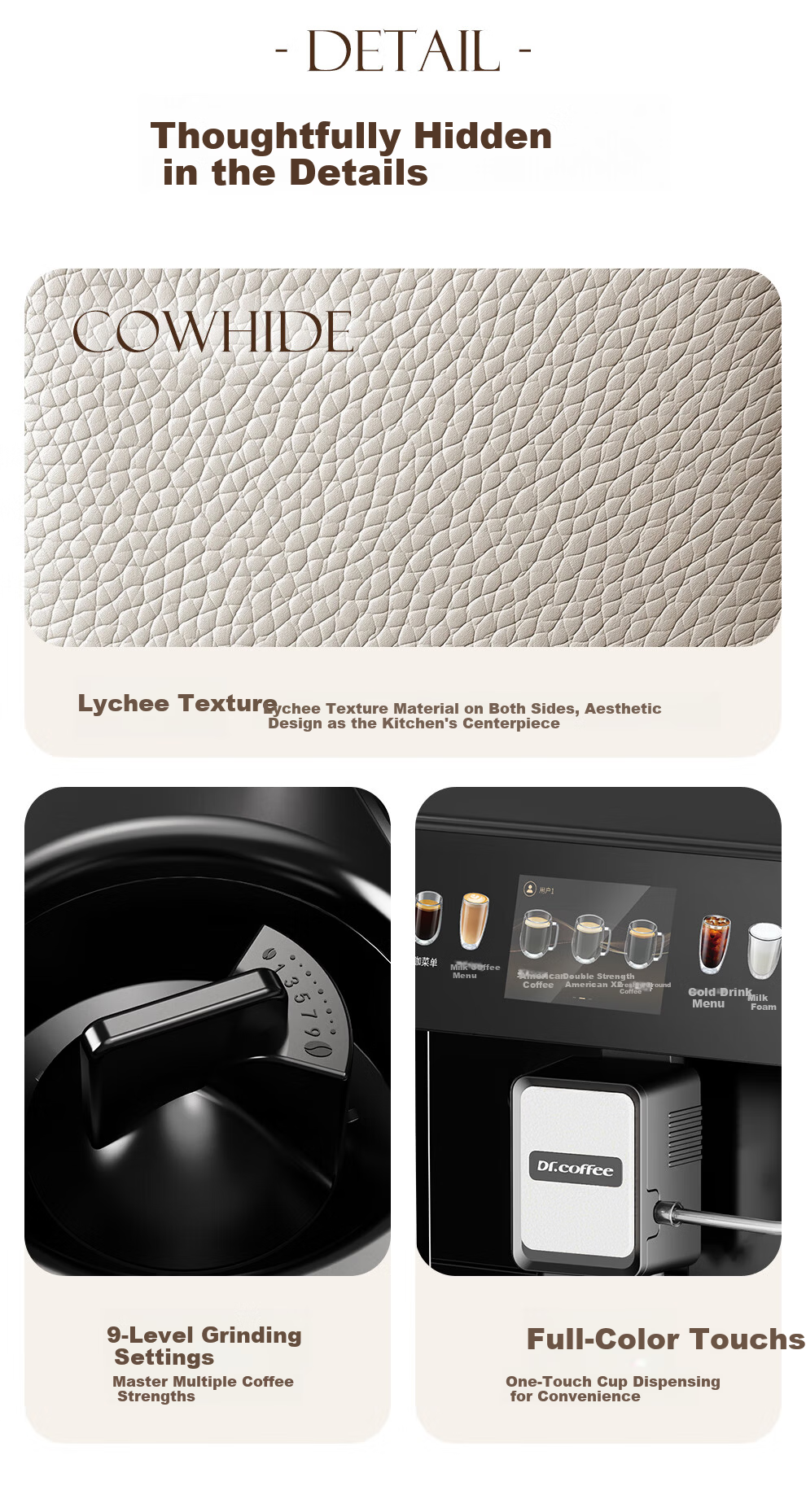 Dr.coffee E02 Brown Home Coffee Maker Fully Automatic Small Integrated Grinder Hot and Cold Drinks One-Touch Cold Brew Fresh Coffee 21