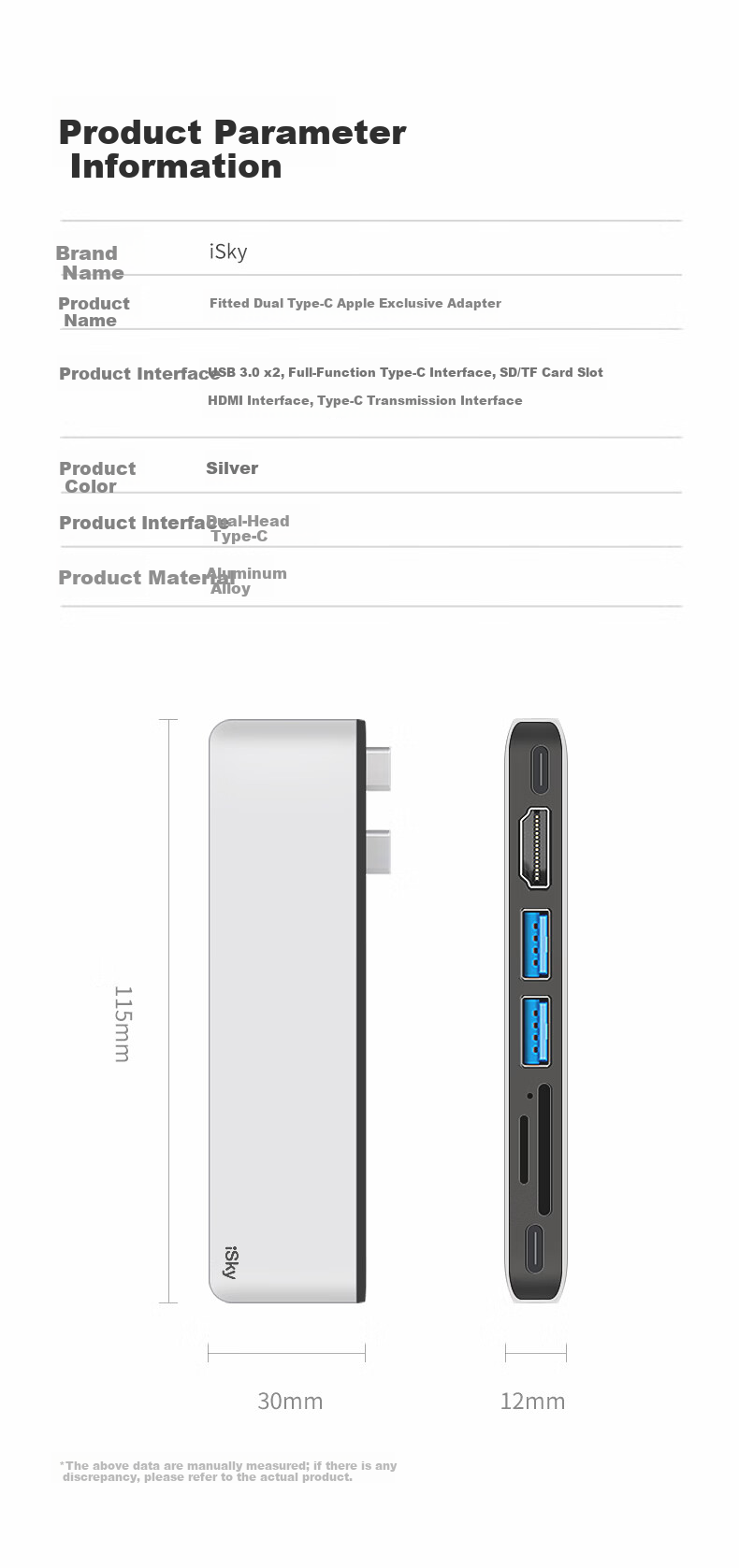 Isky Type-C Docking Station Compatible with Apple MacBook Air & Pro Card Slot Plug-in Converter HDMI 4K60Hz Projection USB 3.0 Transmission Expansion Dock 11