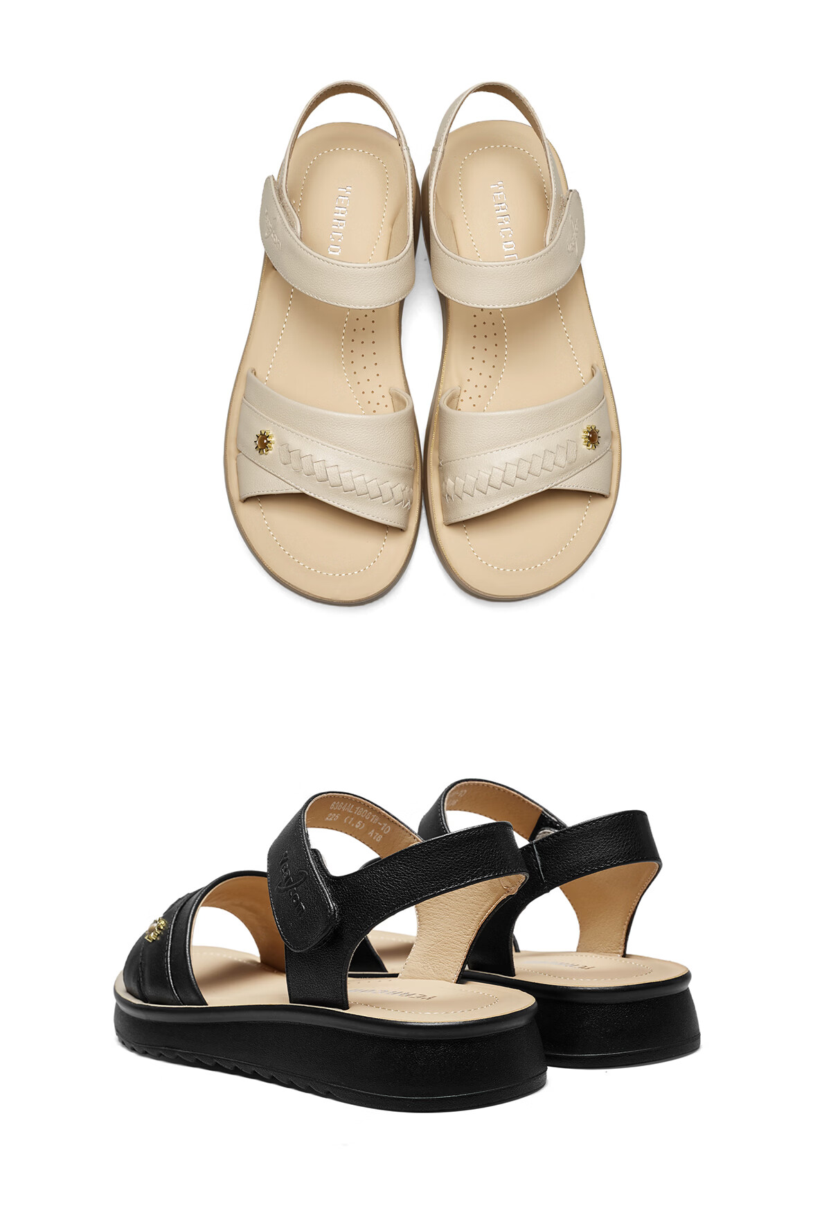 Eierkang Women's Genuine Leather Soft Sole Magic Tape Comfortable Wedge Sandals for Middle-aged and Elderly Moms 18061W Off-white Size 40 7