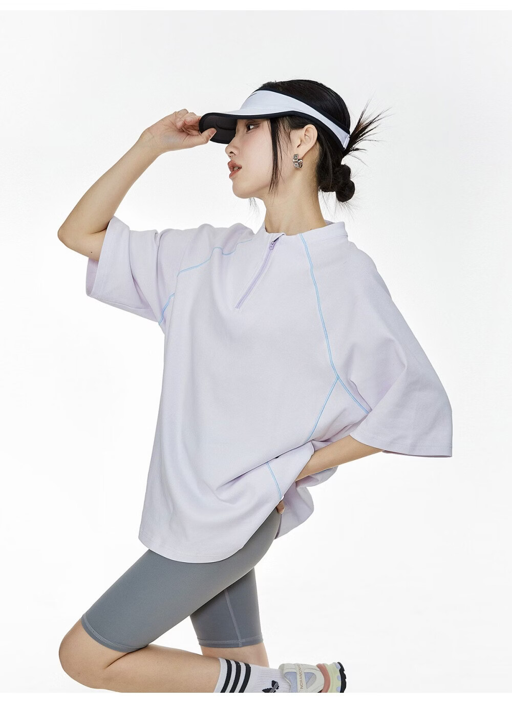 ICH MODE Women's American Style Outdoor Quick-Dry Cooling Short Sleeve T-Shirt Summer Loose Half Sleeve Zip Sports Top Advanced Gray S 41