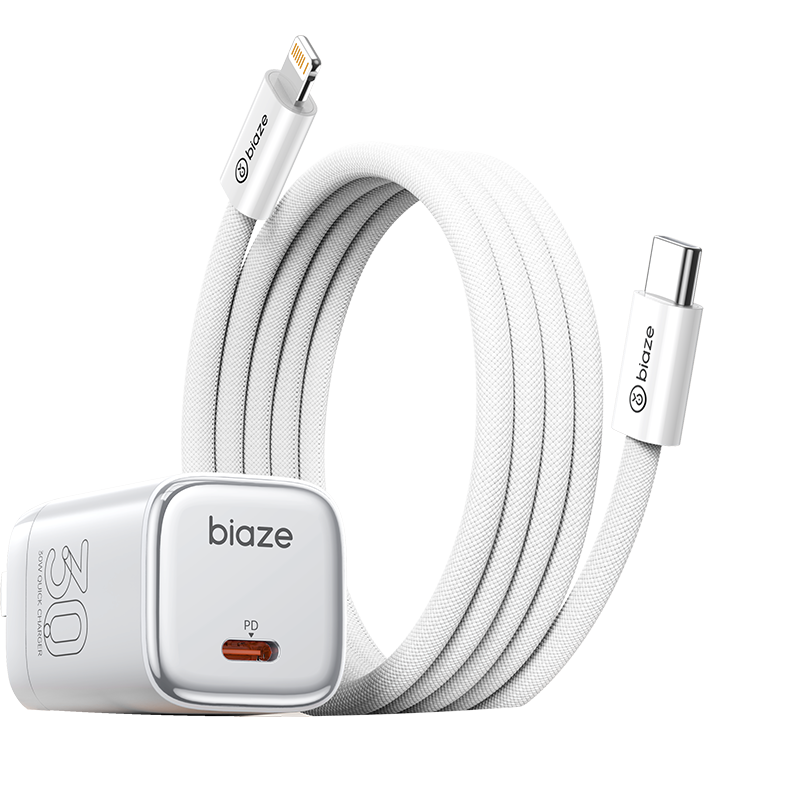 BIAZE 3C Certified 30W GaN Charger Set with Lightning Cable Fast Charging Adapter for Apple iPhone 14/13/12 Pro Max iPad Tablet