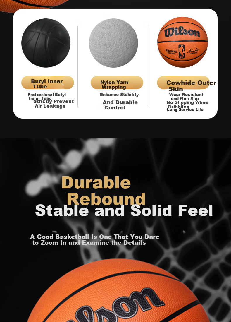 Wilson Basketball, Size 7, Moisture-Absorbing PU Ultra-Fine Fiber, AUTHENTIC Professional Competition, Adult Seven Basketball 9